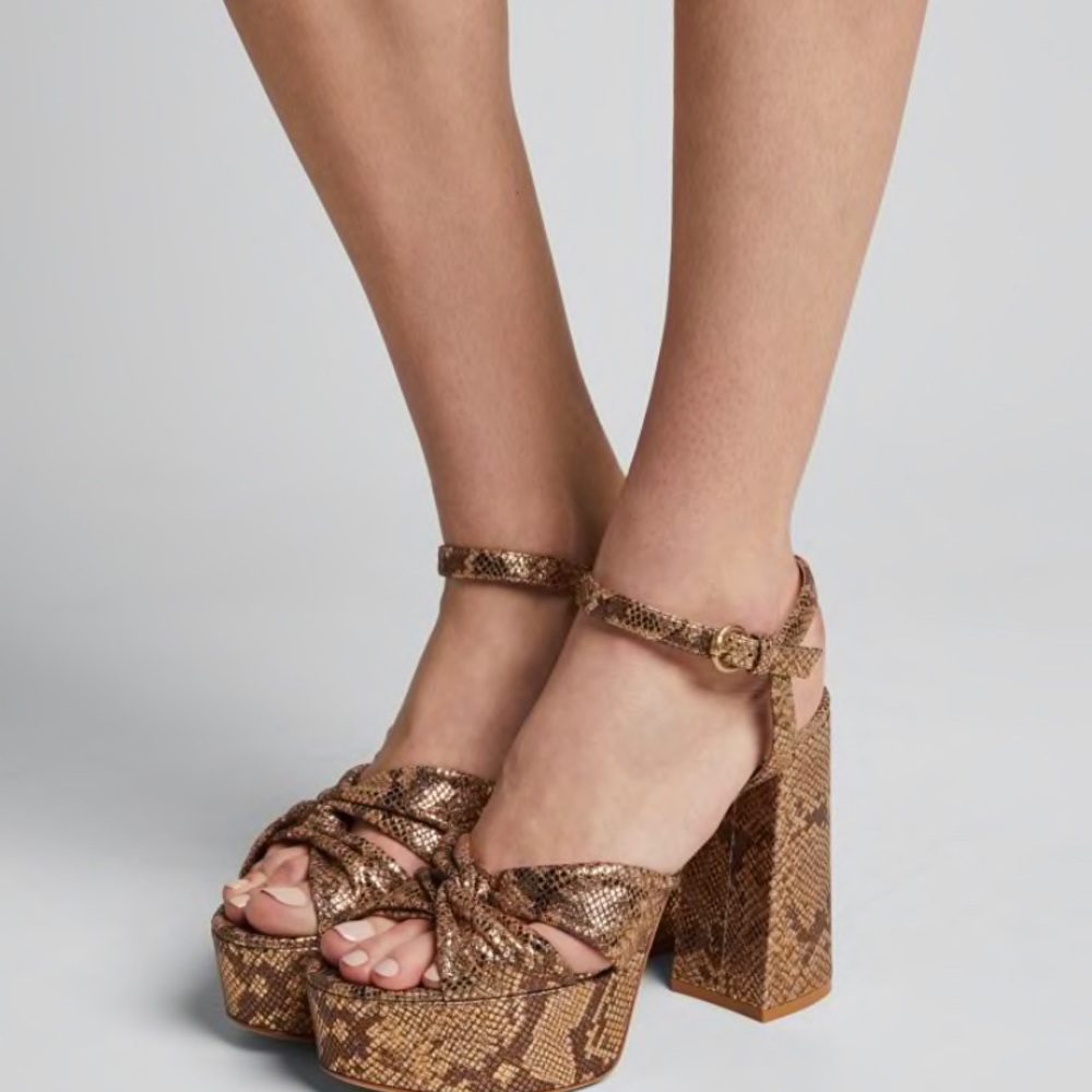 Gianvito Rossi Metallic Snake-Print Platform GOLD